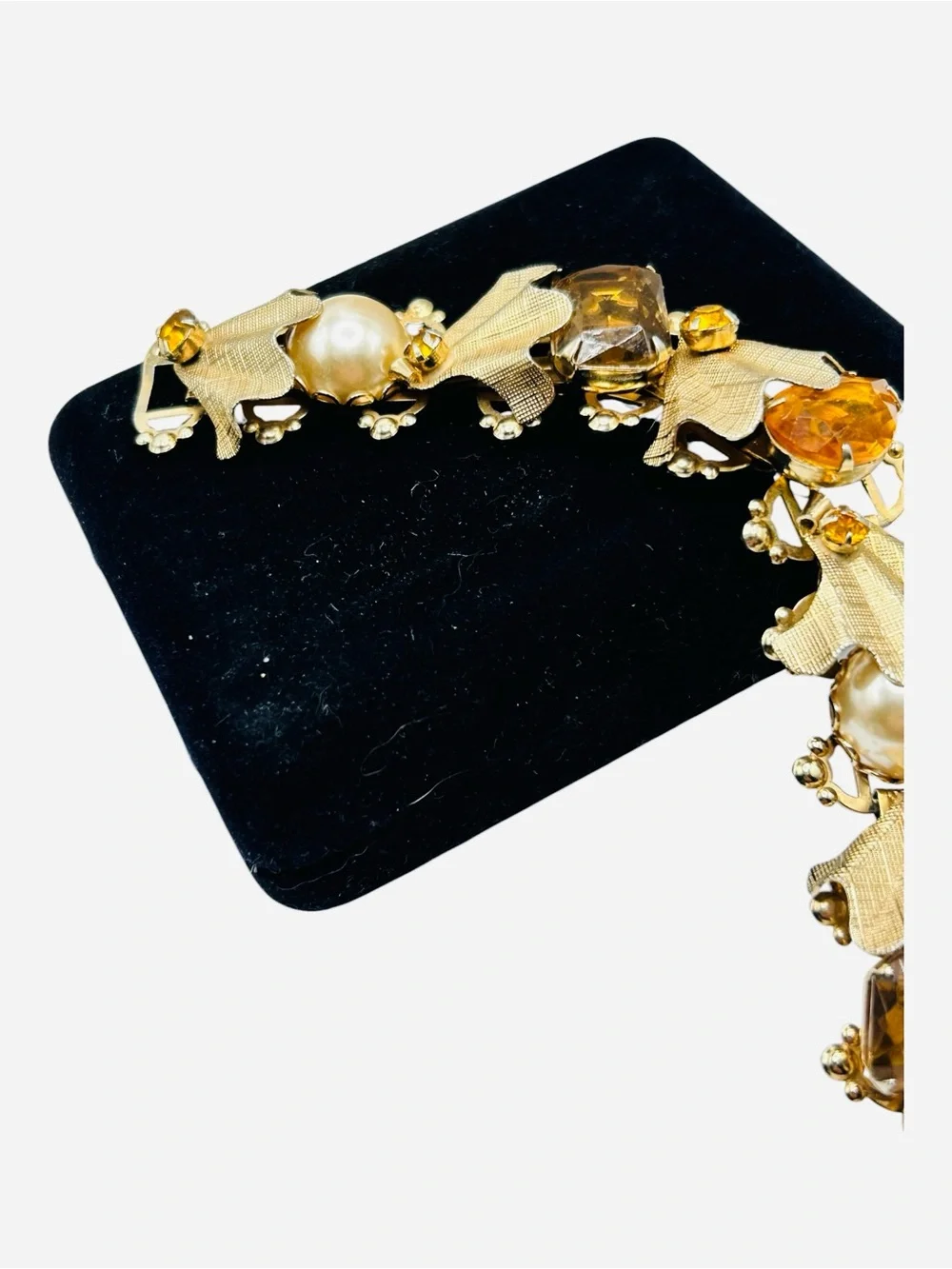 Massive  Vintage Topaz Glass Faux Pearl Book Chain Bracelet